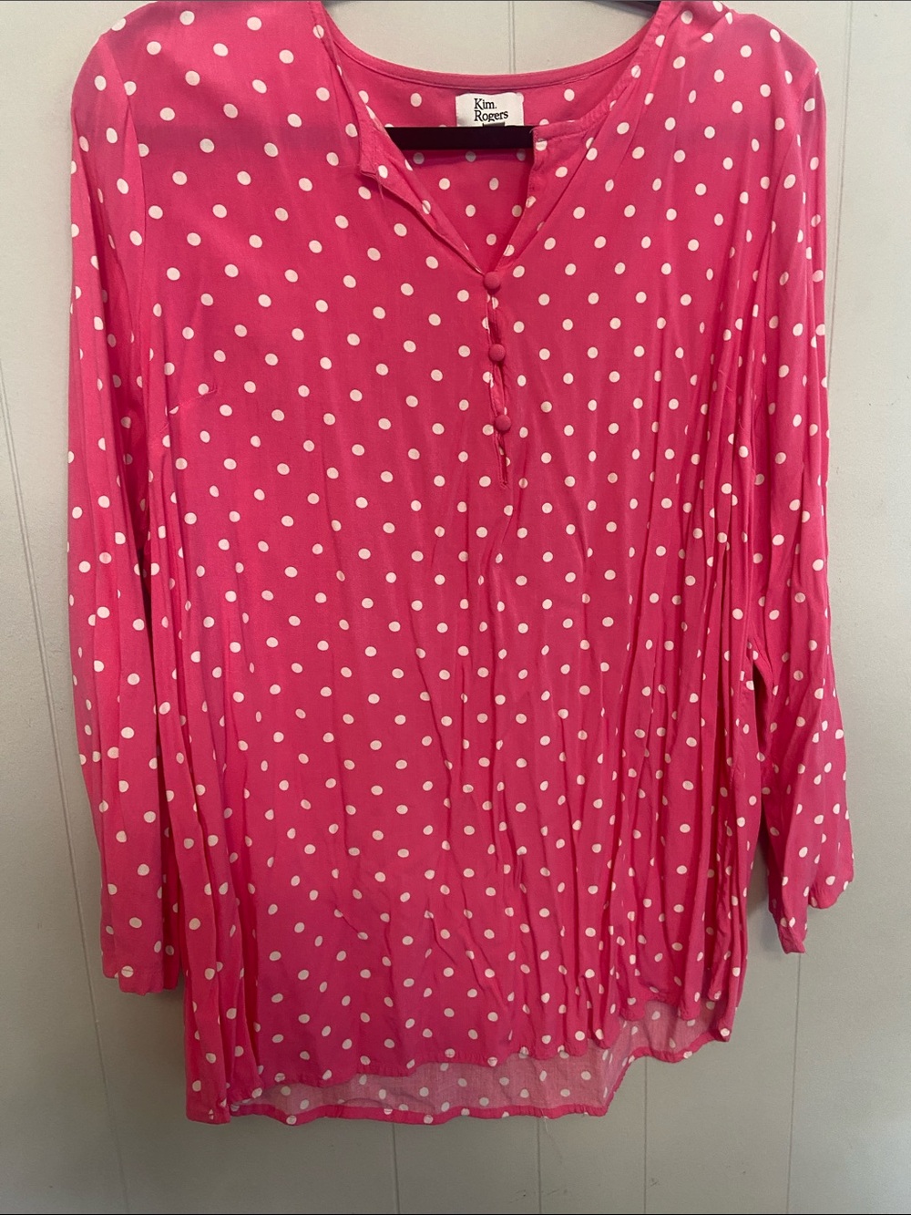 Kim Rogers Hot Pink Polka Dot V-Neck Blouse Size XXL
